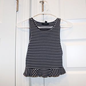 Blue and White Striped Ruffled Tank